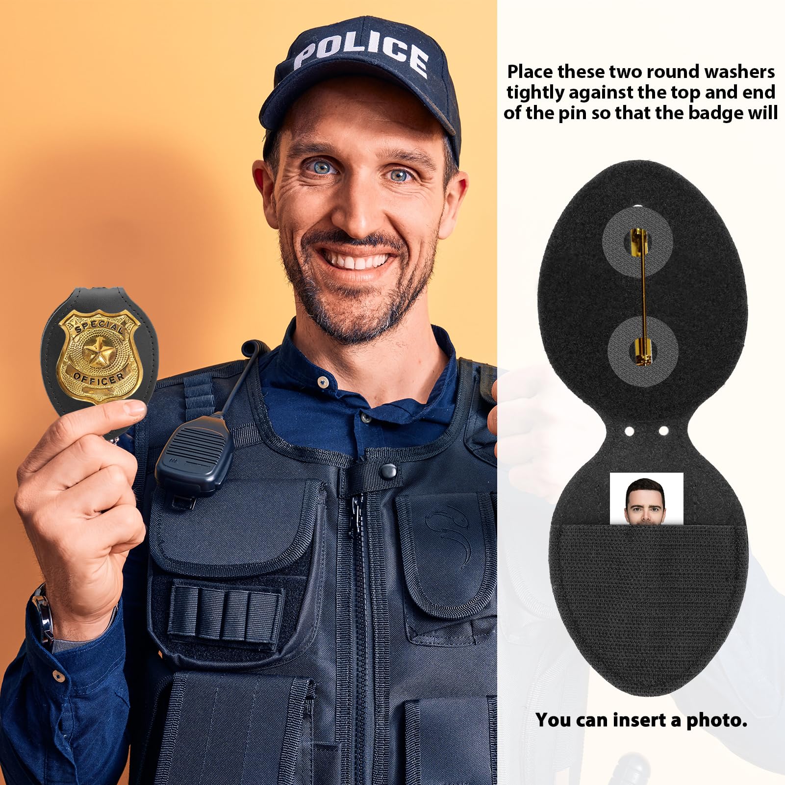 Amazon.co.jp: 警察バッジホルダー2個セット、牛革オーバル法執行